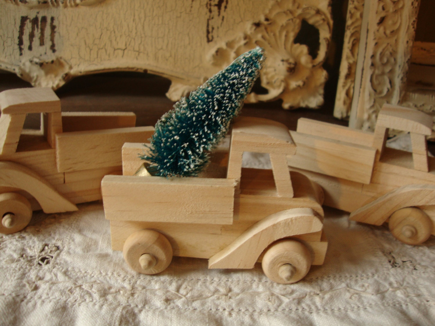 unfinished wood truck