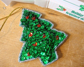 Vintage Christmas ornament, sequin trees, fabric ornaments, mini Christmas trees, tree ornaments