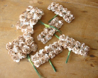 Paper flowers, Millinery flower picks, mini roses, Beige flowers, hat making supplies, floral supplies, wedding craft supplies, mini bouquet