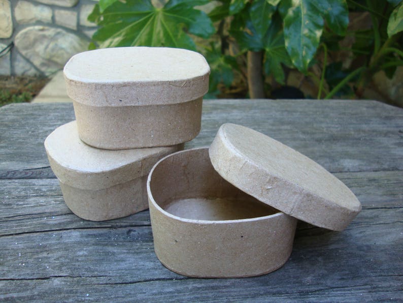 4 White Paper Mache Boxes Round Oval Rectangular Shape Boxes to Decorate Crafts