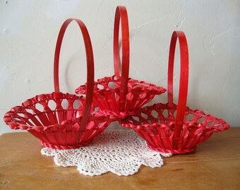 Valentine's Day gift baskets, red wood baskets, Vintage baskets, nesting baskets, decorative baskets, craft supplies, party favors, kids