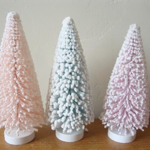 Bottle Brush trees, mini Christmas tree, flocked trees, pastel, Pink, Lavender, light blue, Christmas craft supplies