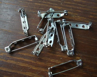 pinbacks 1" steel rectangle 10pcs silver brooch pin backs jewelry crafts supplies embellishments metal jewelry findings