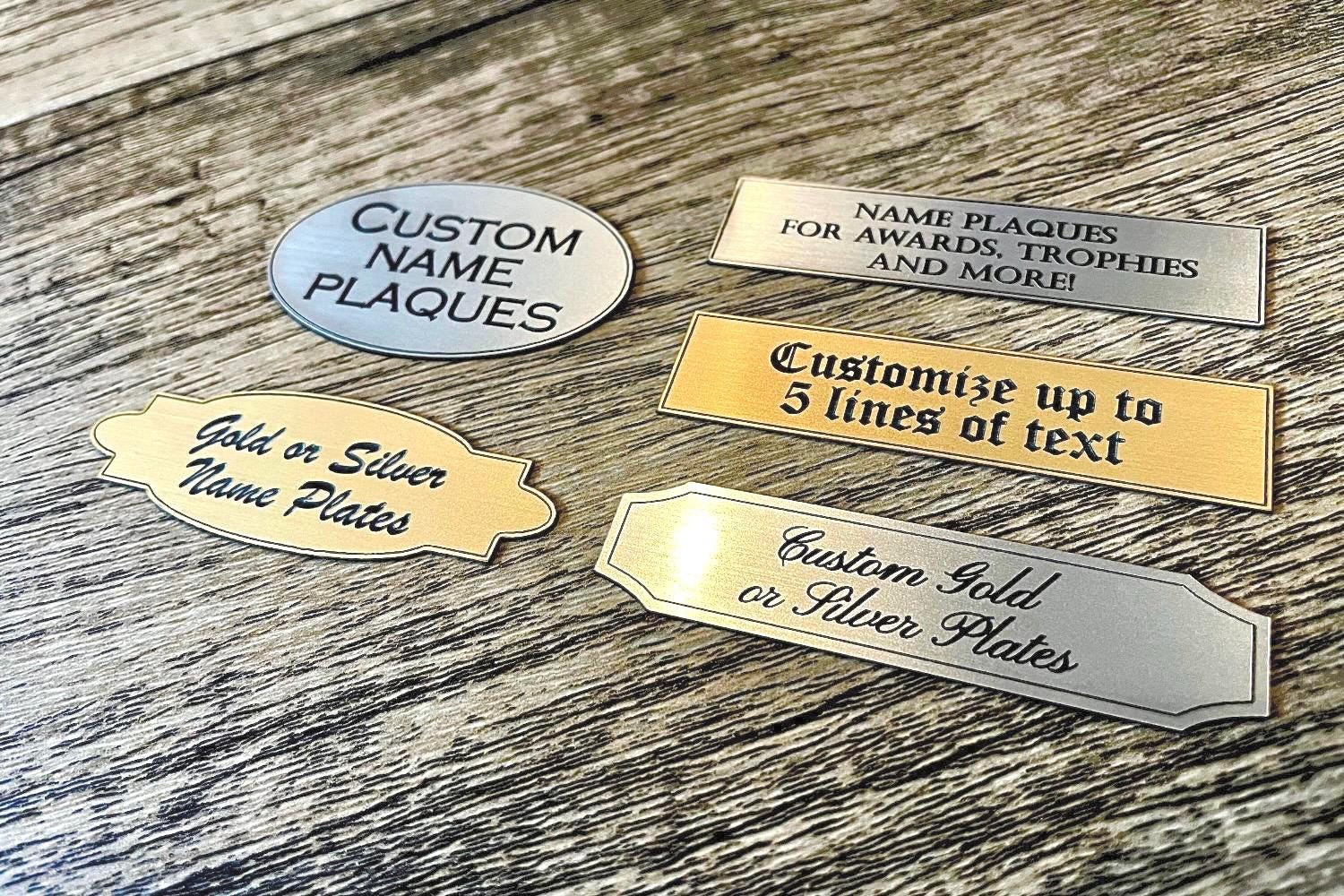 Flexible Personalized Plate, Gold/Silver Custom Engraved Name Plaque with Adhesive Sticky Backing or Screws for Trophies, Events, Gifts