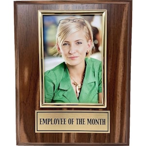 Employee Of the Month Award Plaque. Custom 8&quot;x10&quot; Picture Plaque Holds a 4&quot;x6&quot; Photo. Employee Appreciation Award