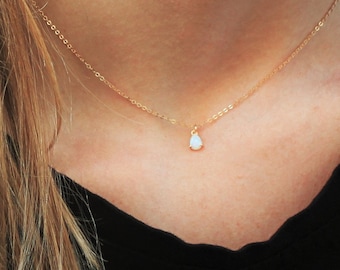 October Gift for Mom Wife Sister Ultra Dainty Opal Birthstone Choker Necklace Tiny Opal Necklace October Birthstone Necklace Gift