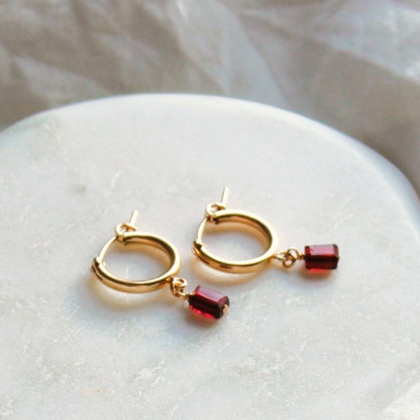 Real Garnet Earrings, Garnet Hoop Earrings, Garnet Jewelry Gold Earrings, Gifts for Her, Gemstone Earrings, Jewelry Gift, Best Friend Gifts