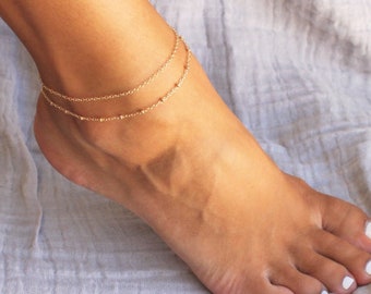 Anklet for Women, Anklet Bracelet, Gold Anklet, Simple Chain Anklet, Double Chain Anklet, Gold Chain Anklet, Jewelry Set, Summer Jewelry