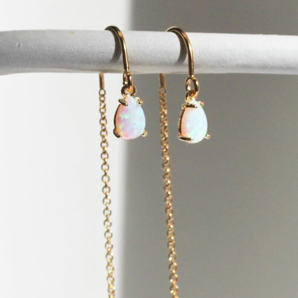 Opal Earrings, Gold Threader Earrings, Dangle Earrings, Jewelry, Gold Earrings, Gifts for Her, Drop Earrings, The Silver Wren