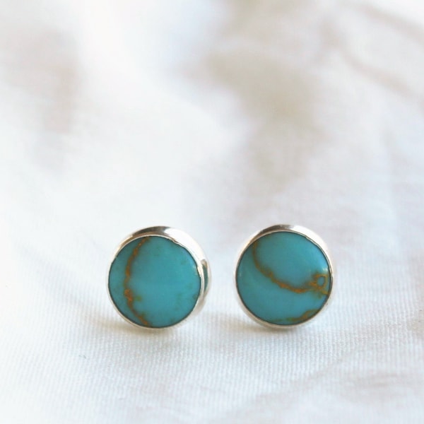 Real Turquoise Stud Earrings, Earrings Stud,Silver Turquoise Earrings, Gift for Her, Gemstone Stud Earrings, Jewelry Gift, Best Friend Gifts