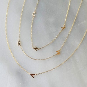 14kt Gold Filled Initial Necklace, Sideways Initial on Thin Gold Chain Initial Necklaces for Women Personalized Gift Jewelry The Silver Wren