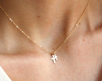 Double Cross Dainty Necklace, Gifts for Her Necklace, Dainty Necklace Gold, Cross Necklace, Religious Jewelry, Confirmation, Baptism Gifts
