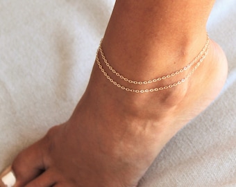 Anklet, Anklet for Women, Anklet Bracelet, Silver or Gold Anklet, Simple Chain Anklet, Double Chain Anklet, Jewelry Set, Summer Jewelry