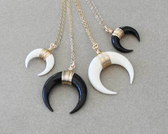 Boho Necklace, Original Double Horn Necklace, Long Necklace, Layering Necklace,Thin Gold Necklace, Moon Necklace, Bone Horn Necklace