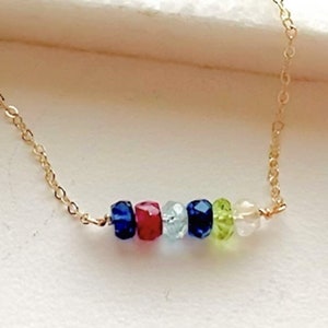 Family Birthstone Necklace, Tiny Gemstone Necklace, gifts for mom, Birthstone Jewelry, Unique Gift, Dainty Necklaces for Women image 2