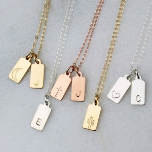 Mini Tag Initial Necklace, Personalized Necklace, 1, 2, or 3 Initial Necklace, Silver, Gold or Rose Gold Delicate Necklace Layering Necklace