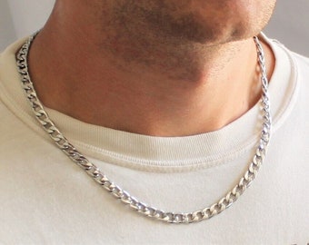 Mens Necklace, Cuban Link Chain 7.5mm Necklace for Men, Gifts for Men, Curb Chain Silver Necklace, Jewelry Men Gifts for Him, Mens Chain