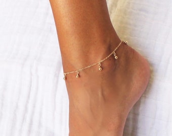 Anklet,  Anklet for Women, Anklet Bracelet, Fringe Chain Anklet, Ball Dangling Chain Anklet, Silver or Gold Chain Anklet, Summer Jewelry
