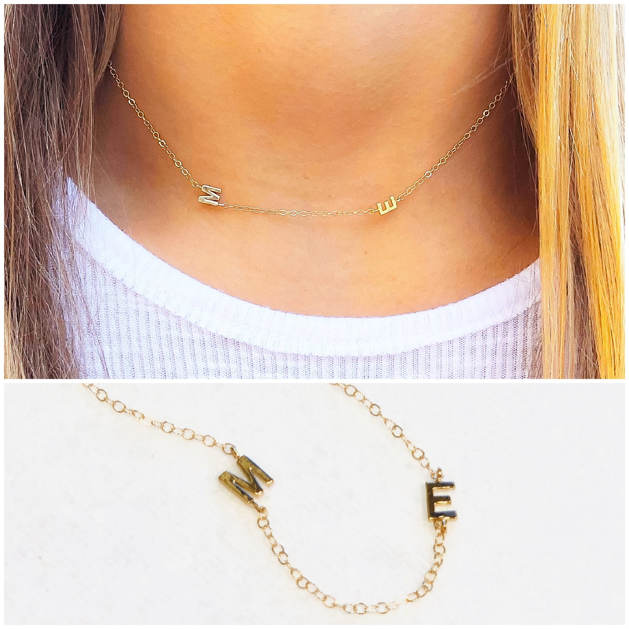 Tiny Letter Necklace Sideways Initial 