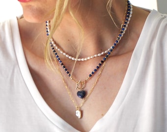 Natural Lapis Lazuli Necklace for Women, Birthday Gifts for Her, Handmade Jewelry Dainty Beaded Necklace, Women's Necklace, Lapis Necklace