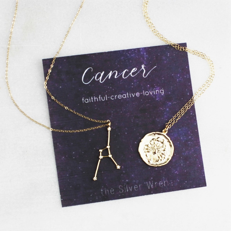 Cancer Zodiac Gift for Her July Birthday Gold Necklace Etsy