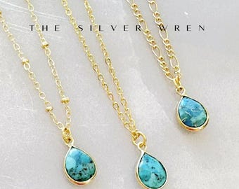 Dainty Turquoise Necklace: 14kt Gold Filled Layering Jewelry
