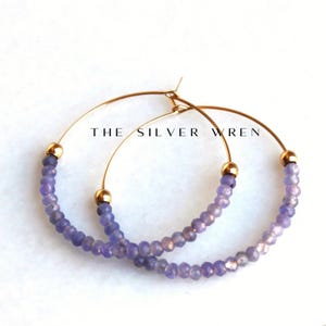 Tanzanite Earrings, Tanzanite Jewelry Hoop Earrings, Gold Hoop Earrings, Gifts for Her, Gemstone Earrings, Jewelry Gift, Best Friend Gifts