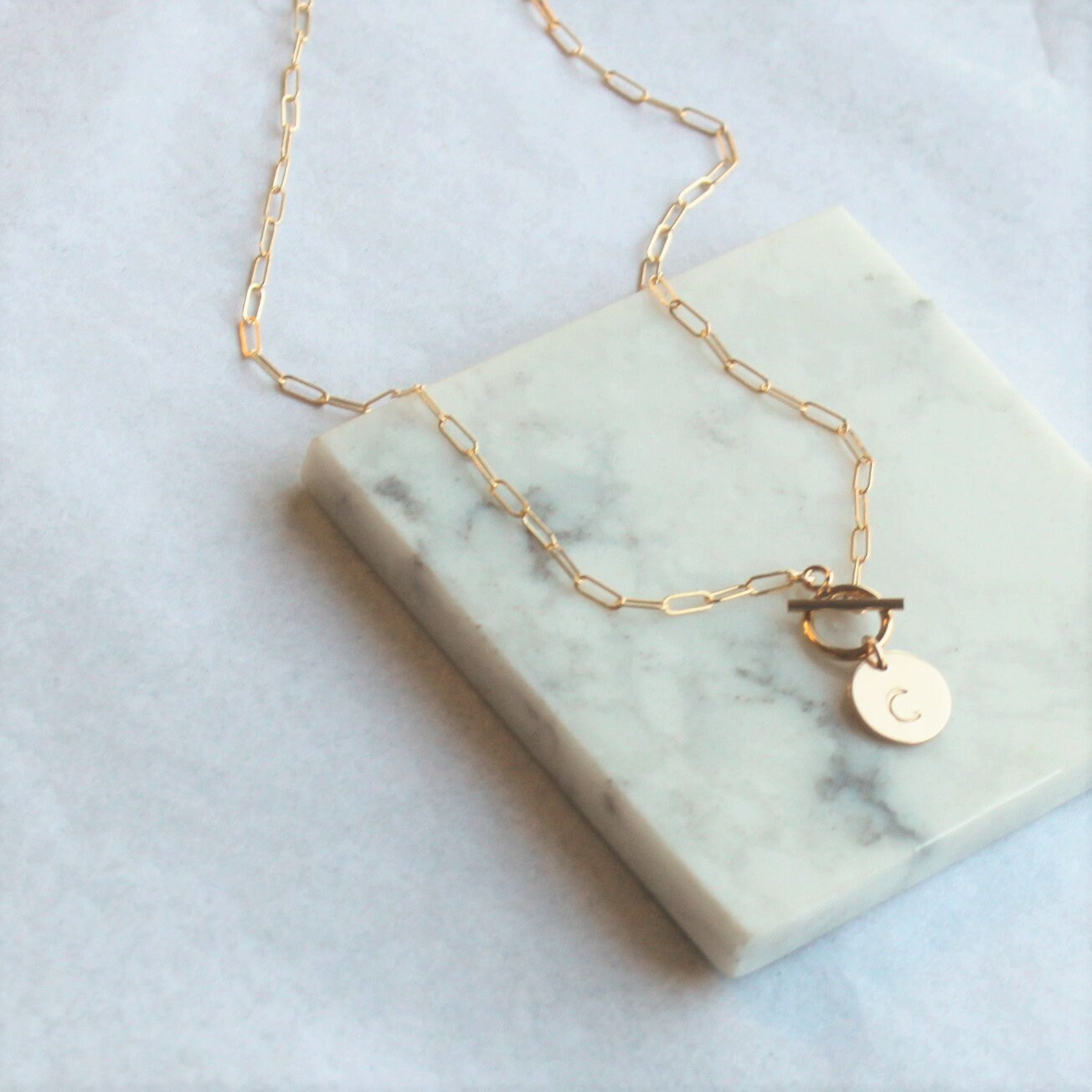Petite Initial Disc Necklace with Toggle