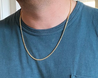 Gold Necklace for Men, mens minimalist jewelry, 3mm Curb Chain Gold Necklace, Jewelry for Men Gifts for Him, Mens Gold Chain Necklace