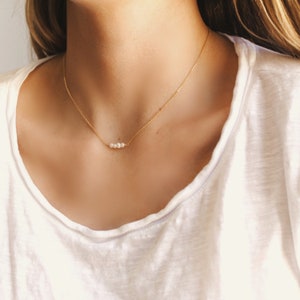 Genuine Pearl Necklace, Pearl Jewelry, Pearl Bar Necklace, Dainty Pearl Necklace, Wedding Jewelry Necklace, Gifts for Women, June Birthstone