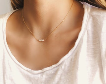 Genuine Pearl Necklace, Pearl Jewelry, Pearl Bar Necklace, Dainty Pearl Necklace, Wedding Jewelry Necklace, Gifts for Women, June Birthstone