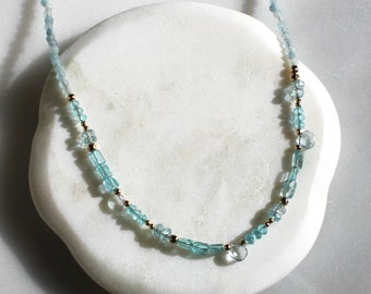 Natural Aquamarine Necklace for Women, Handmade Jewelry Birthday Gifts for Her, Dainty Beaded Necklace, Women's Necklace, Aquamarine Jewelry