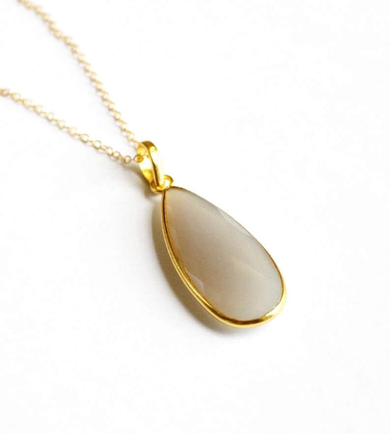 Long Necklace Moonstone Long Pendant Necklace/ Long Layering Necklace Gemstone Statement Necklace Teardrop Gold Necklace Long Stone Necklace image 2