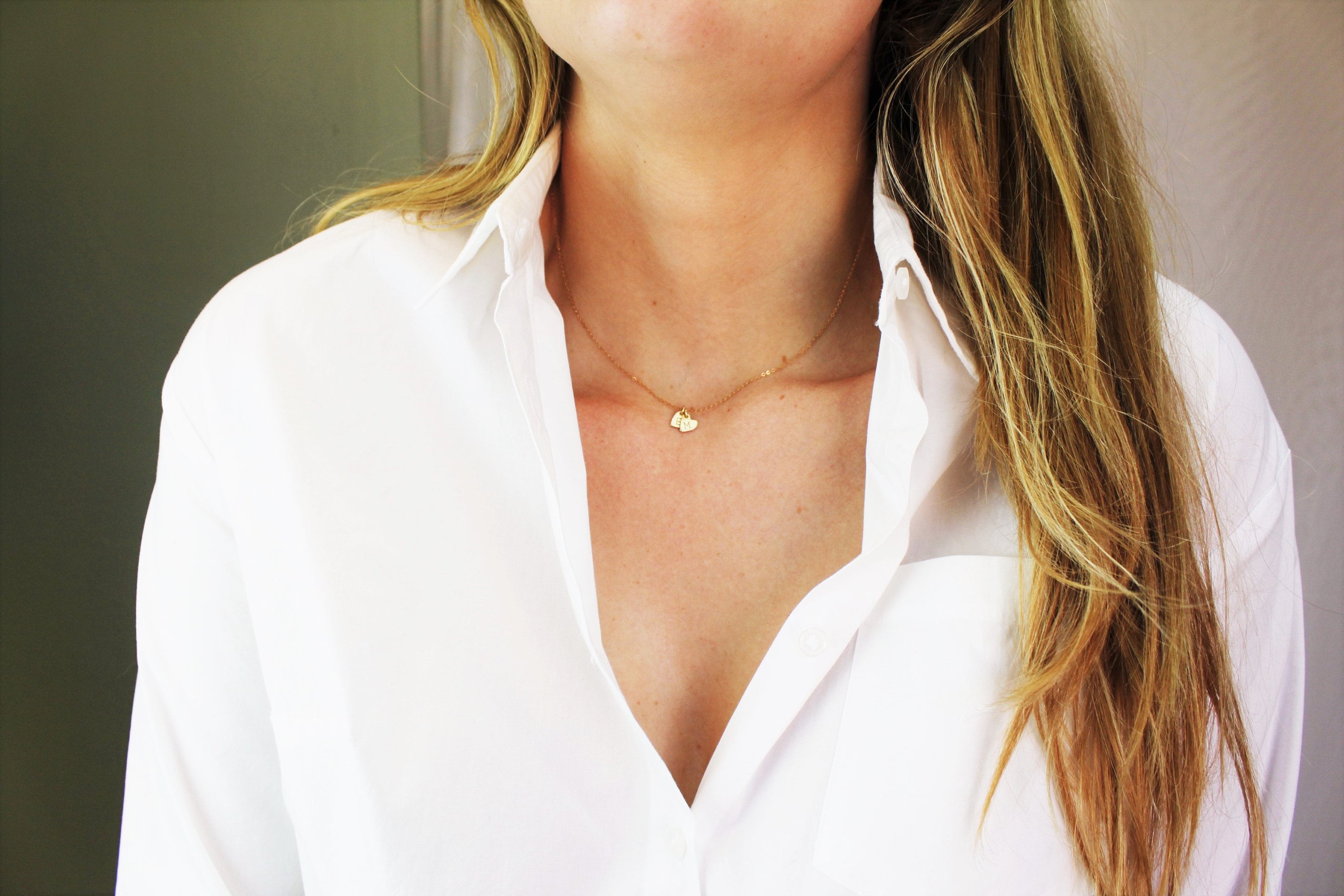 TINY Heart Initial Necklace Dainty 