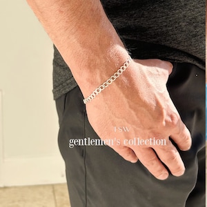Silver Bracelet for Men, 5mm Curb Sterling Silver Bracelets, Mens Jewelry for Dad Fathers Day, Best Gifts for Him, Mens Silver Bracelets