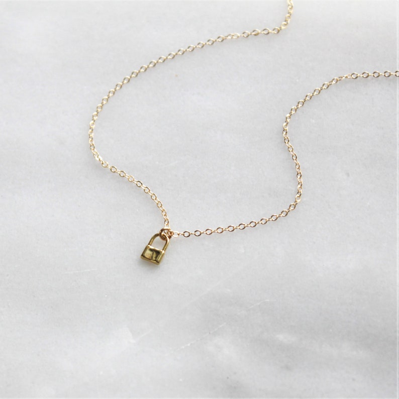 Tiny Lock Necklace Dainty Necklace Silver or Gold Jewelry Etsy