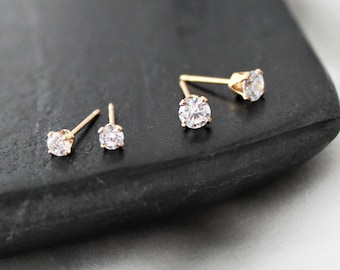 Studs, Earrings, Tiny CZ Gold Earrings, Gold Earrings, Gold CZ Earrings, 14kt Gold Filled, Bridesmaids Gift, Gift for Her, The Silver Wren