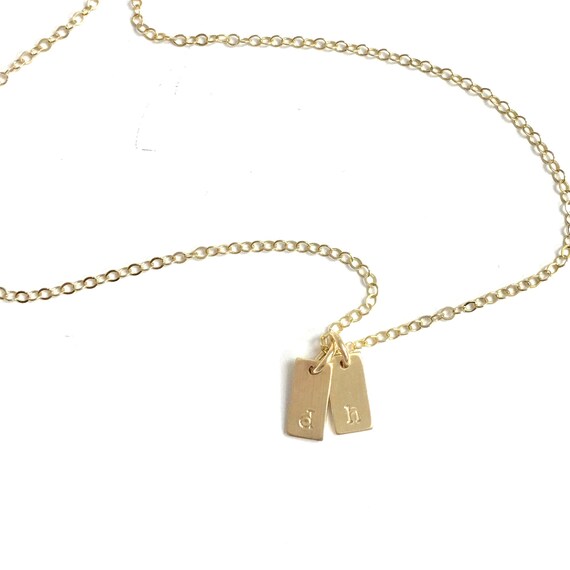Gold Necklace Charm Necklace Personalized Tiny Initial Etsy