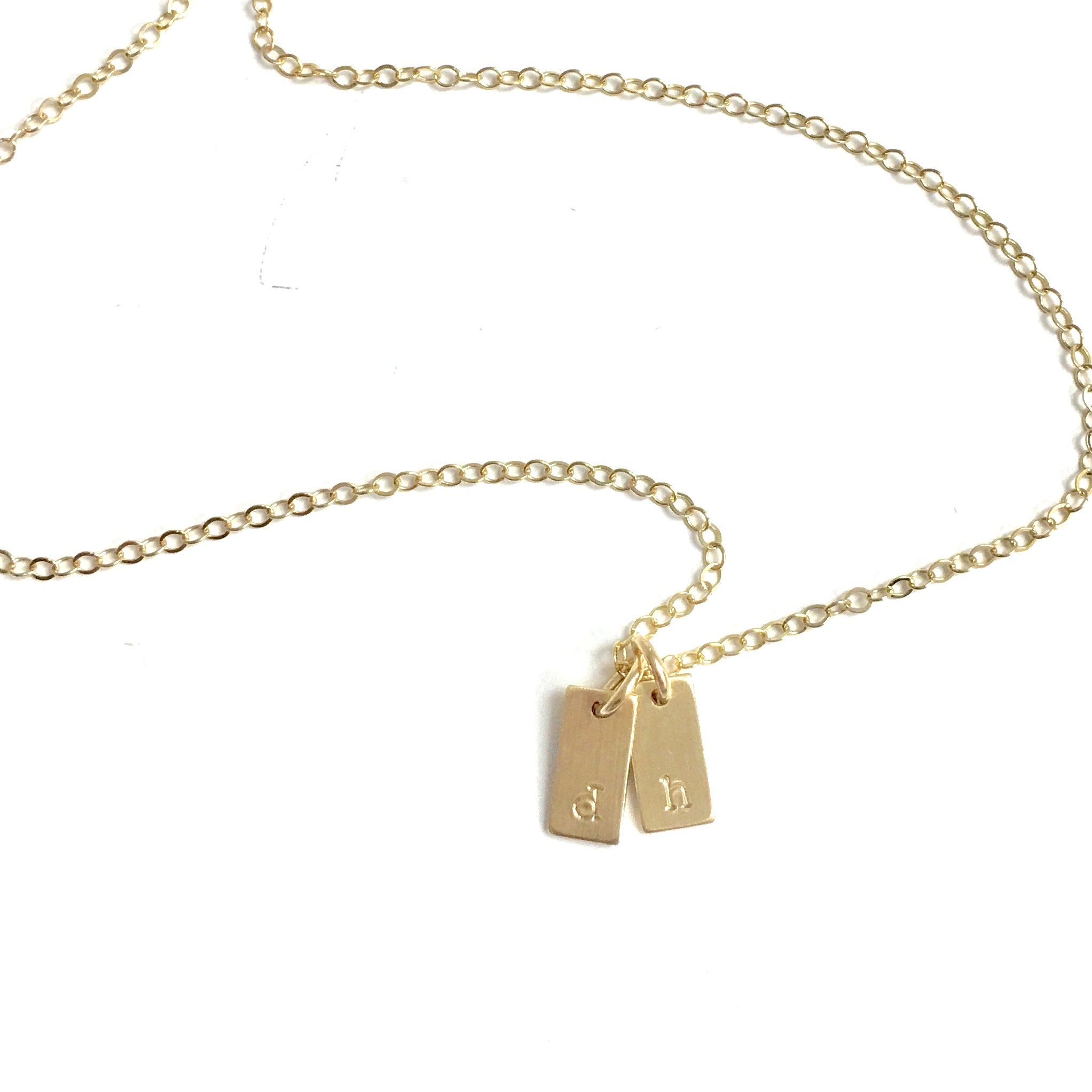 Tiny Gold Rectangle Initial Necklace