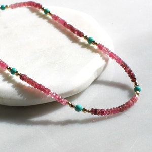 Genuine Pink Tourmaline Necklace with Turquoise