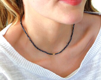 Natural Sapphire Necklace for Women, Birthday Gifts for Her, Dainty Beaded Necklace, Handmade Jewelry Women's Necklace, Sapphire Jewelry