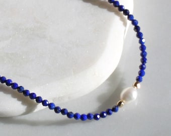 Natural Lapis Lazuli Necklace for Women, Birthday Gifts for Her, Dainty Beaded Necklace, Handmade Jewelry Women's Necklace, Lapis Necklace