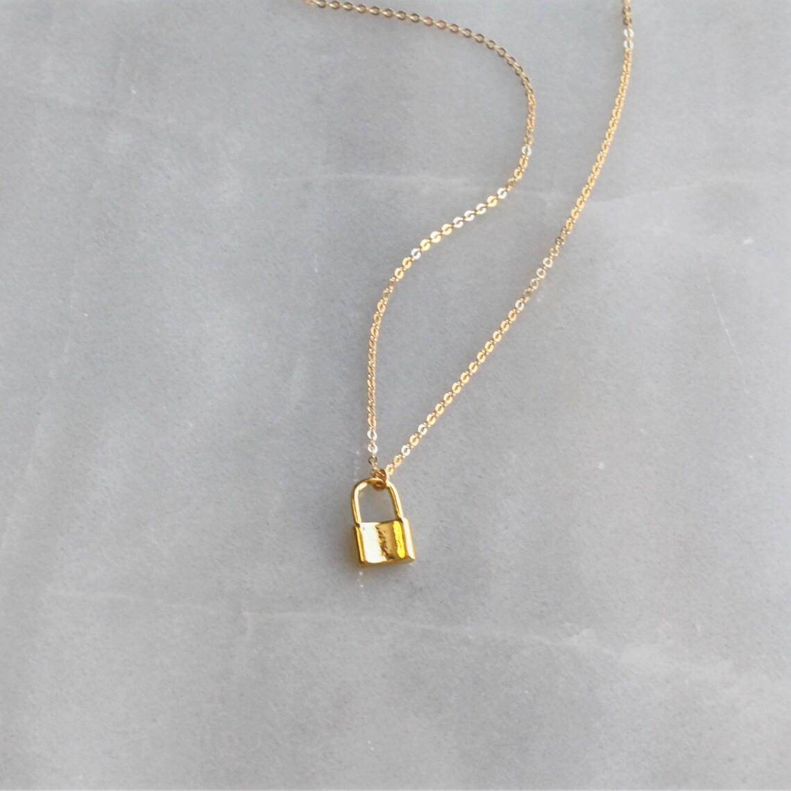 Tiny Lock Necklace Dainty Necklace Silver or Gold Jewelry Etsy