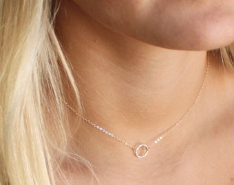 Dainty Necklace, Friendship Jewelry, Silver or Gold Necklace, Open Circle Necklace, Necklaces for Women, Gifts for Her, Silver Wren DN218