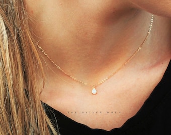 Ultra TINY Opal Necklace, Dainty Necklace, Jewelry, Necklace, Gift for Her, Layer Jewelry, October Birthday Gift, October Birthstone SN317