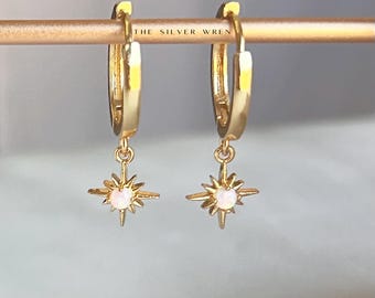 Opal Star Drop Earrings, Hoop Earrings, Gold Hoops Earrings for Women, 14kt Gold Filled, Dangle Earrings, Gifts for her, Dainty Jewelry