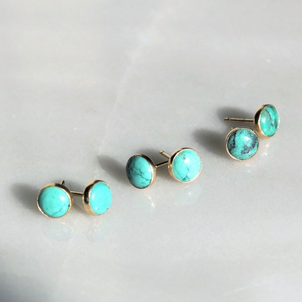 Real Turquoise Stud Earrings, Earrings Studs, Gold Turquoise Earrings, Gift for Her, Gemstone Stud Earrings, Jewelry Gift, Best Friend Gifts