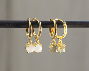 Gold Hoops, Moonstone or Labradorite Earrings, Gold Huggie Hoop Earrings, Gifts for Her, Birthday Gifts, Gold Jewelry, Dainty Jewelry Hoops
