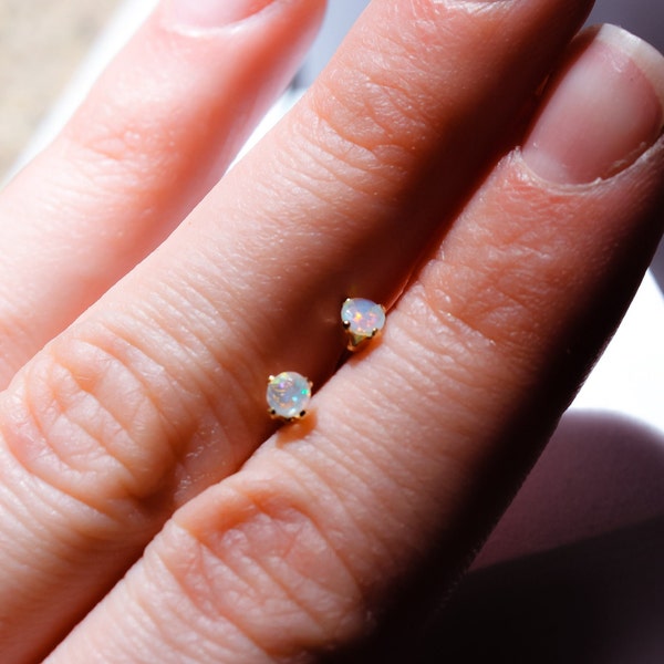 Tiny Opal Stud Earrings, Dainty Jewelry Earrings Studs Opal, Opal Gold Earrings, Jewelry Gifts for Her, Opal Jewelry, Jewelry for Women