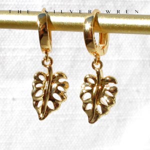 Leaf Earrings, Dangle Earrings, Drop Earrings, 14kt Gold Filled, Gold Earrings, Hoop Earrings, Hoops, Gift for her, Trending Summer Jewelry